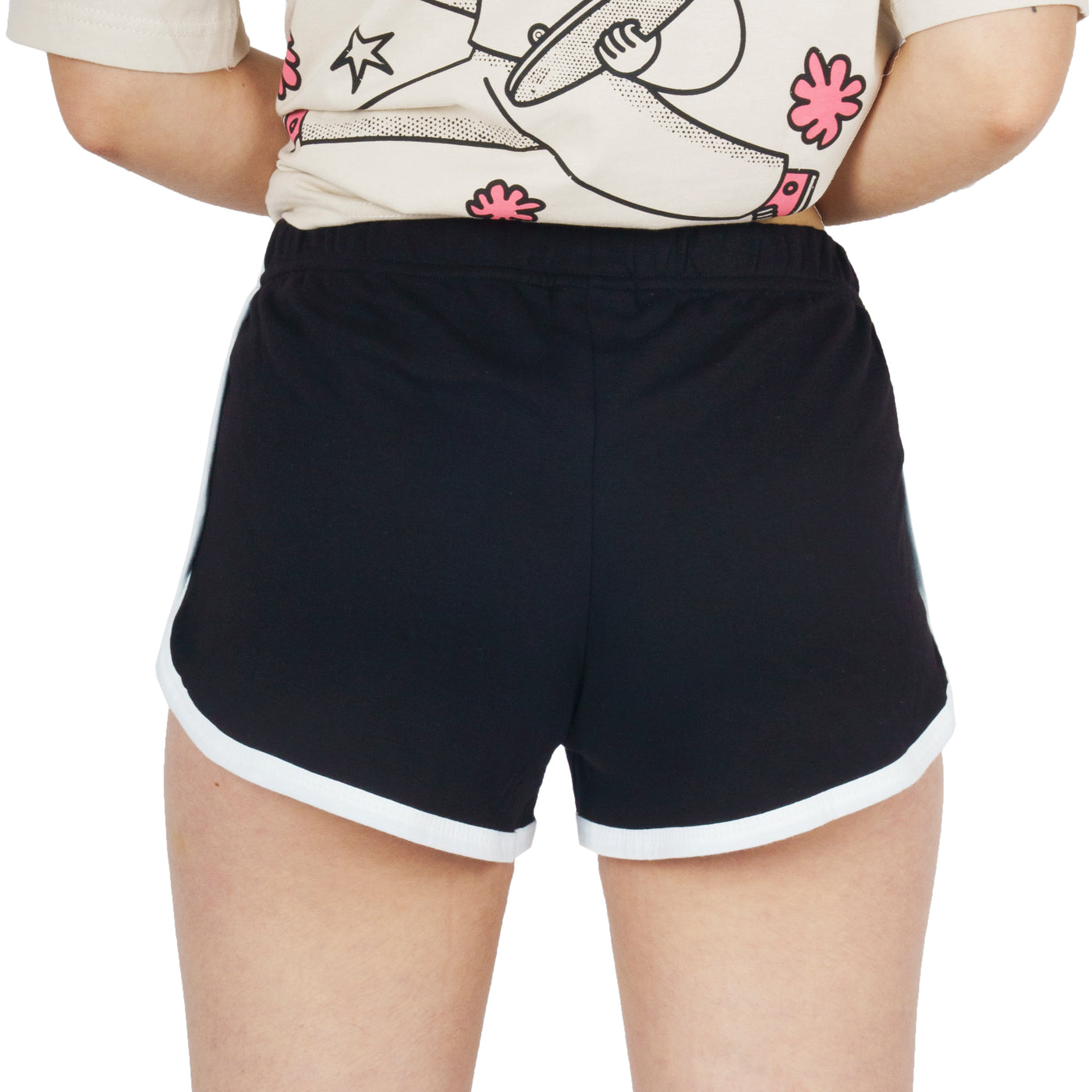 Black sweat shorts for women seen from behind on white background american socks