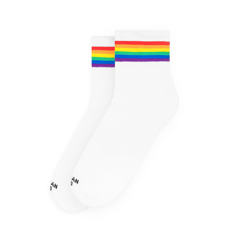 Rainbow Pride - Ankle High short socks with two stripes classic American Socks old school striped White Color